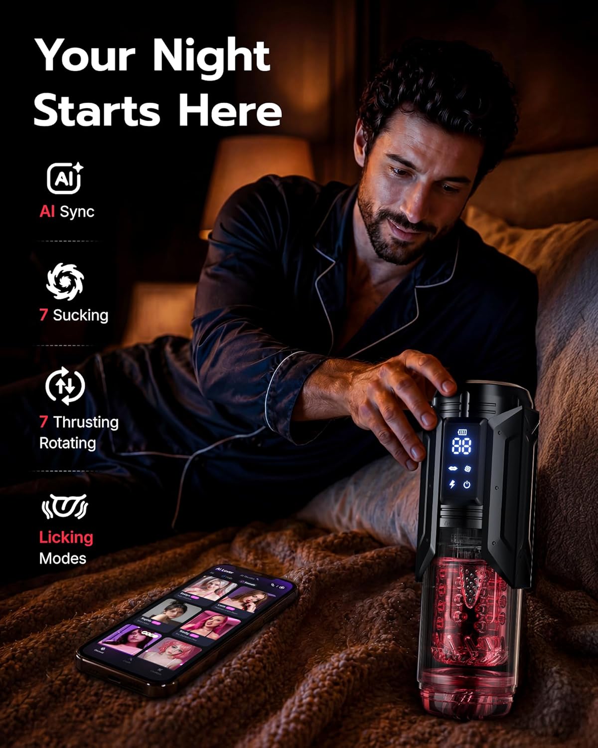 EINSEO Sex Toys for Men Penis Pump - AI Sync Waterproof Male Masturbator Stroker with 7 Sucking Thrusting Rotating & 7 Licking Modes, Adult Toys Pocket Pussy Mens Sex Toy Blowjob Sex Machine Bath Item - Image 2